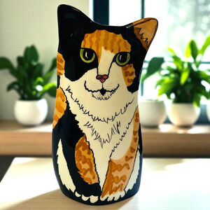 Cats by Nina Vase Calico Tabby Kitten Planter Vintage 2001 Ceramic Figurine 8"